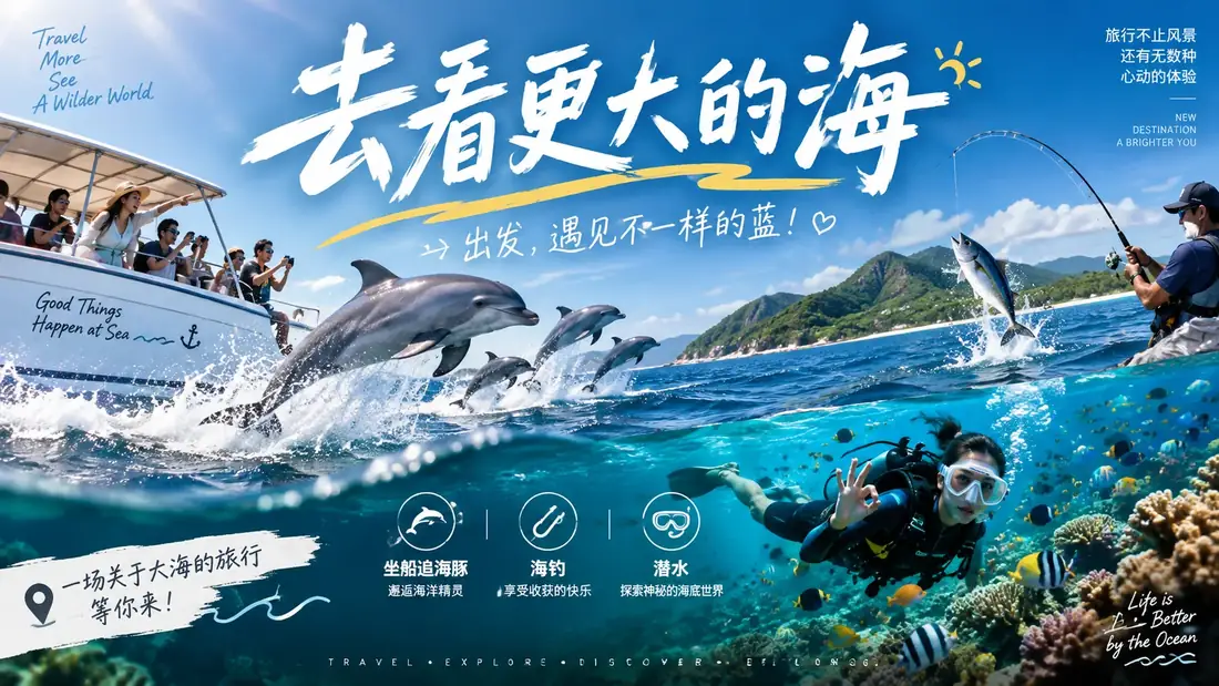 巴厘岛出海活动：坐船追海豚、海钓、潜水